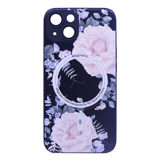 Flower Design Magnetic Case for Apple iPhone 13 Black Flower Design Magnetic Case for Apple iPhone 13 Black